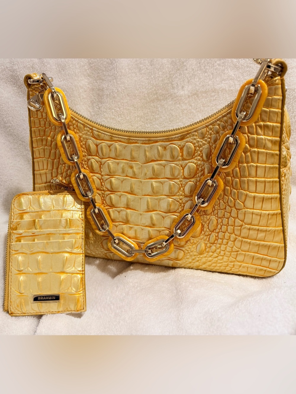 Brahmin Esme Lemon Drop Shoulder Bag with Chain Strap, includes matching wallet